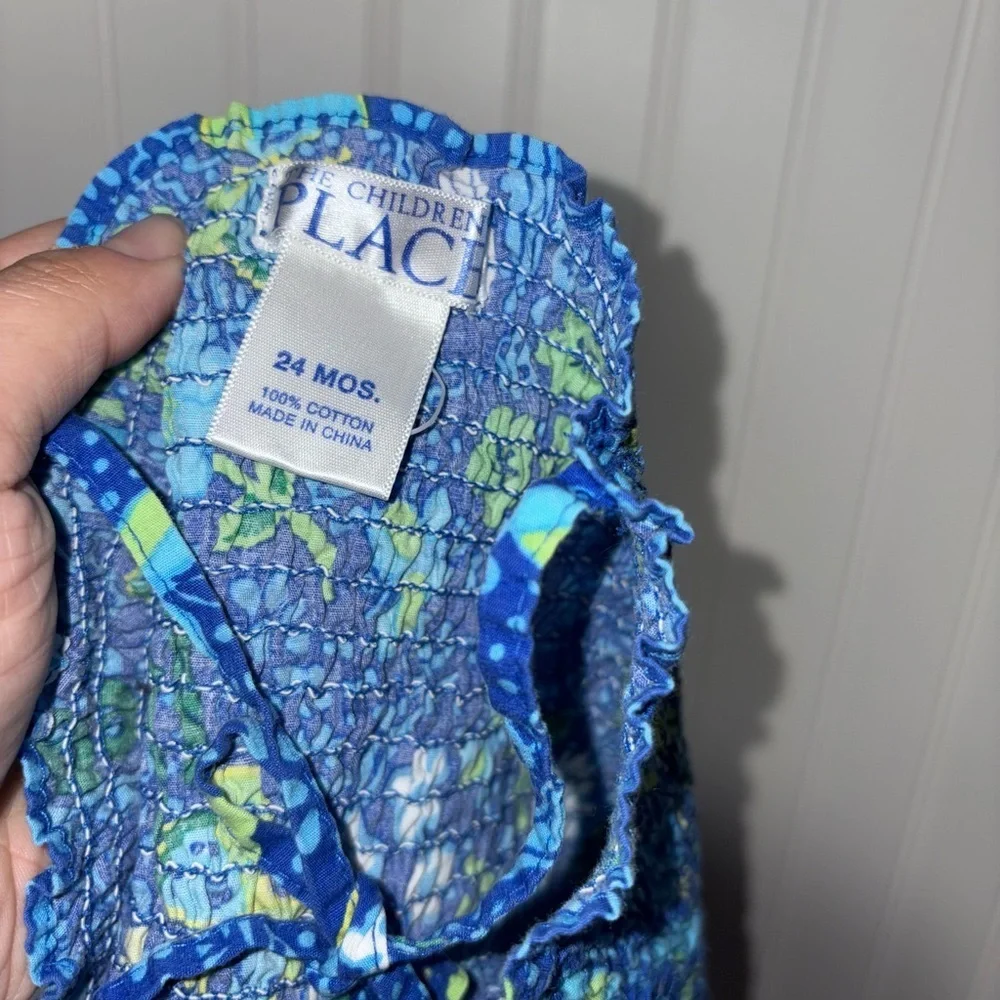 The Children’s Place Blue Floral Smocked Tube Top| Size 24 months
